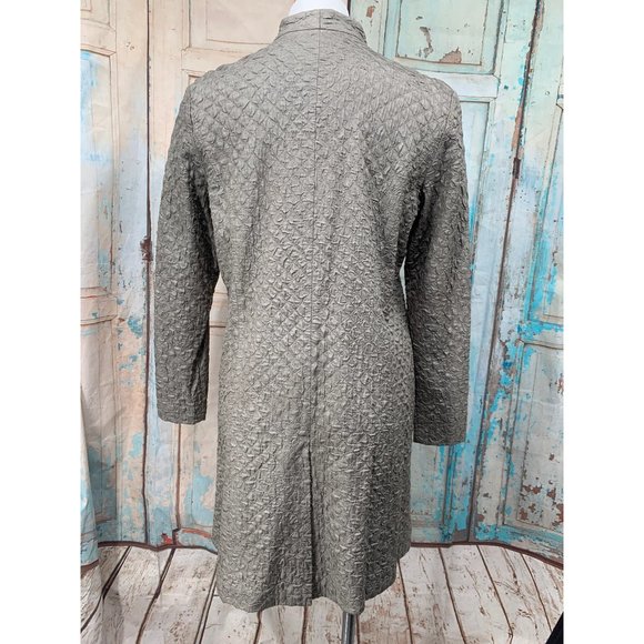 Eileen Fisher Womans Small Crinkle Jacket Pockets Magnetic Snap Closure Gray Sag - Picture 11 of 12